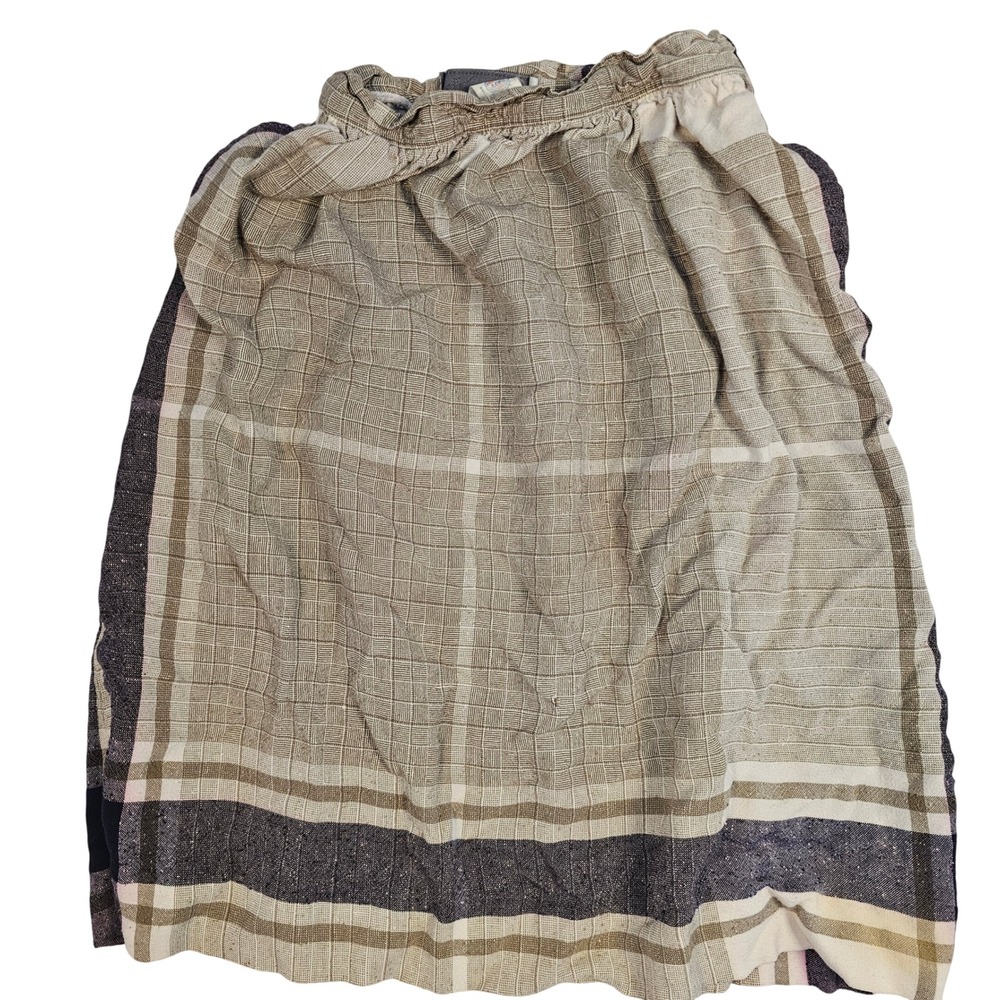 Evan Picone Petites Vintage Plaid Midi Skirt Beige Brown Black Size 10 Petite